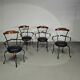 Italian postmodern turnable wrought iron dining chairs with leather seats