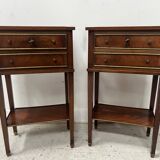 Pair of Louis XVI style bedside tables in mahogany and veneer, 20th century