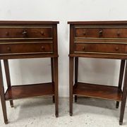 Pair of Louis XVI style bedside tables in mahogany and veneer, 20th century