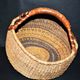 Vintage round basket in woven straw and leather - ethnic decorative ball basket