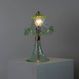 Murano Glass Table Lamp in Delicate Green, Wavy Shade, Italian 1980s Design – Elegant Bedside Decor