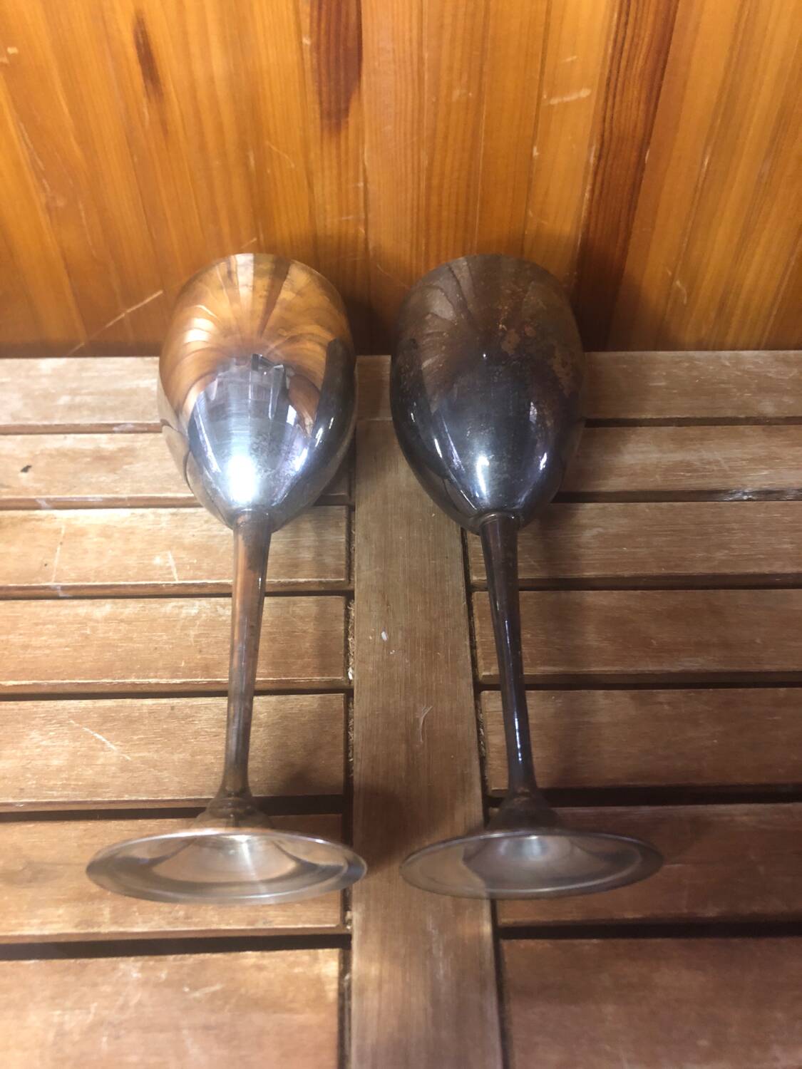 Pair of vintage silver metal wine glasses