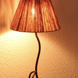Metal tripod lamp with raffia lampshade, 1980s