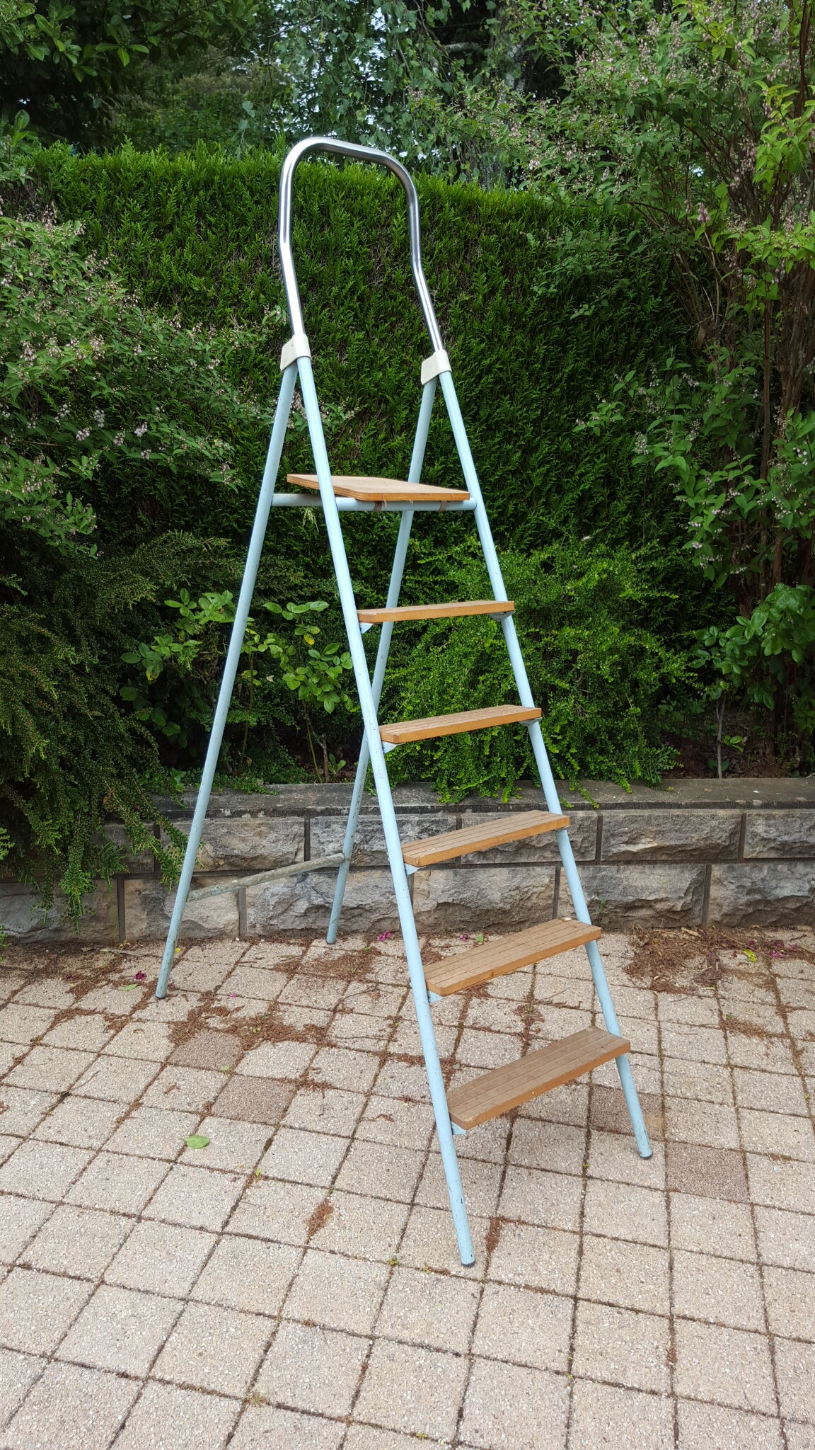 Vintage stepladder blue wooden steps