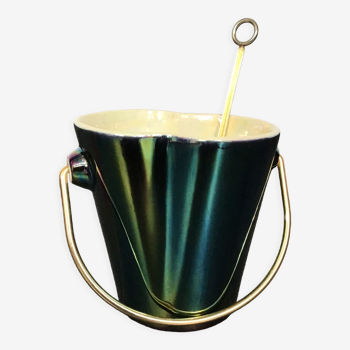 Verceram iridescent ceramic ice bucket, with golden spoon