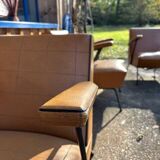 4 camel faux leather armchairs, 1950s