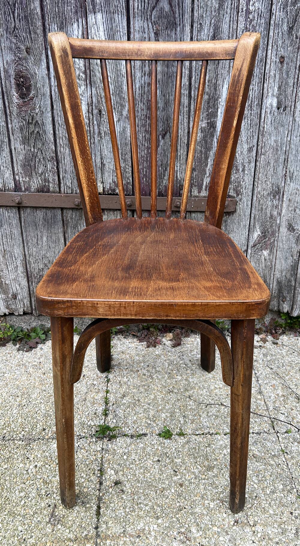 Set of 8 vintage bistro chairs, 50s, 60s, dark oak.