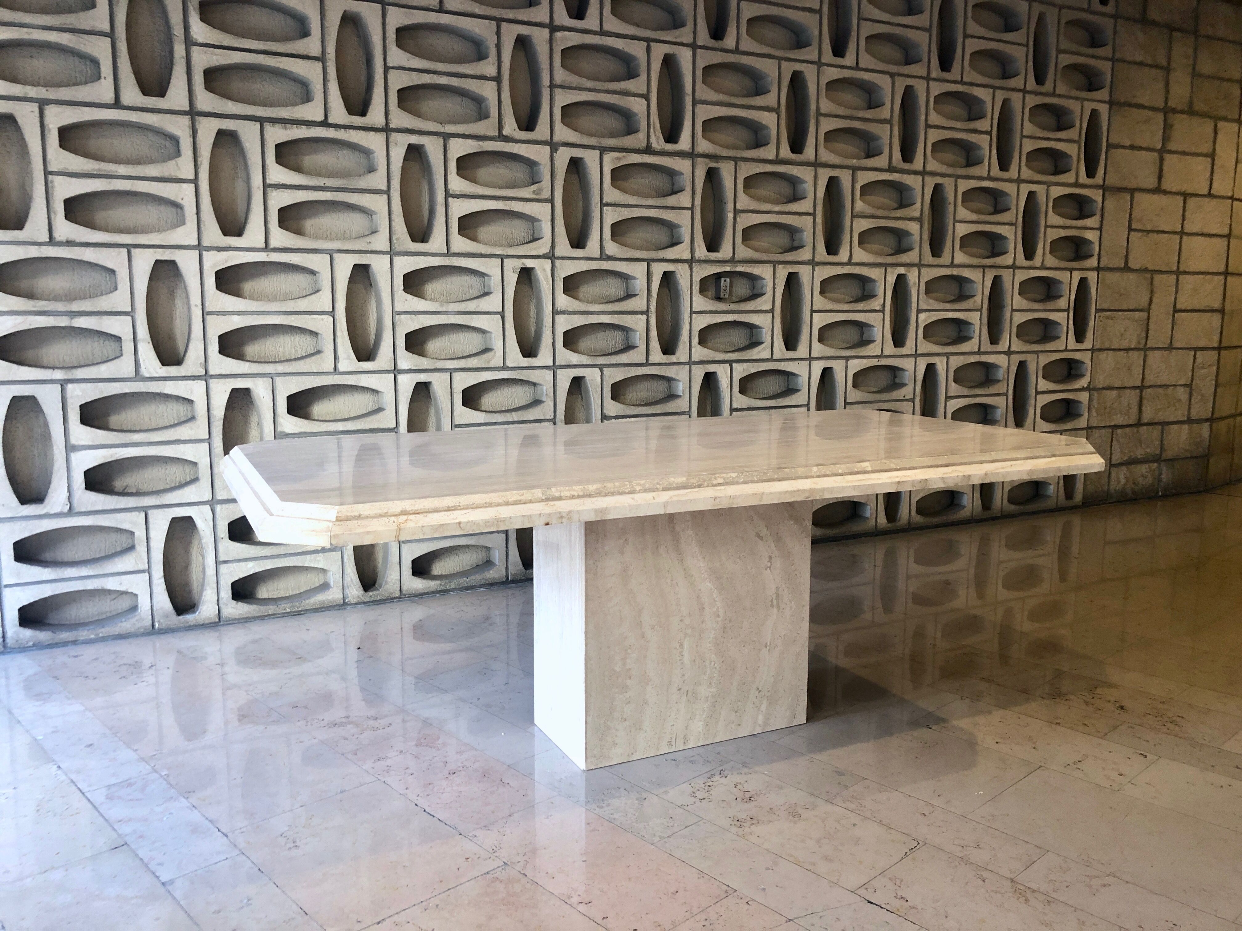 Table de salle à manger en travertin à double plateaux. | Selency