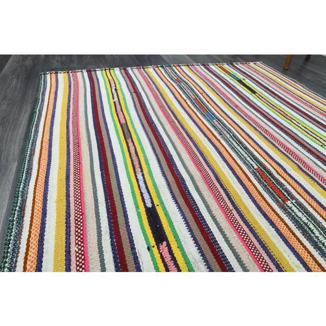 Vintage Turkish Oushak handmade wool cotton pink green runner rug 150x207