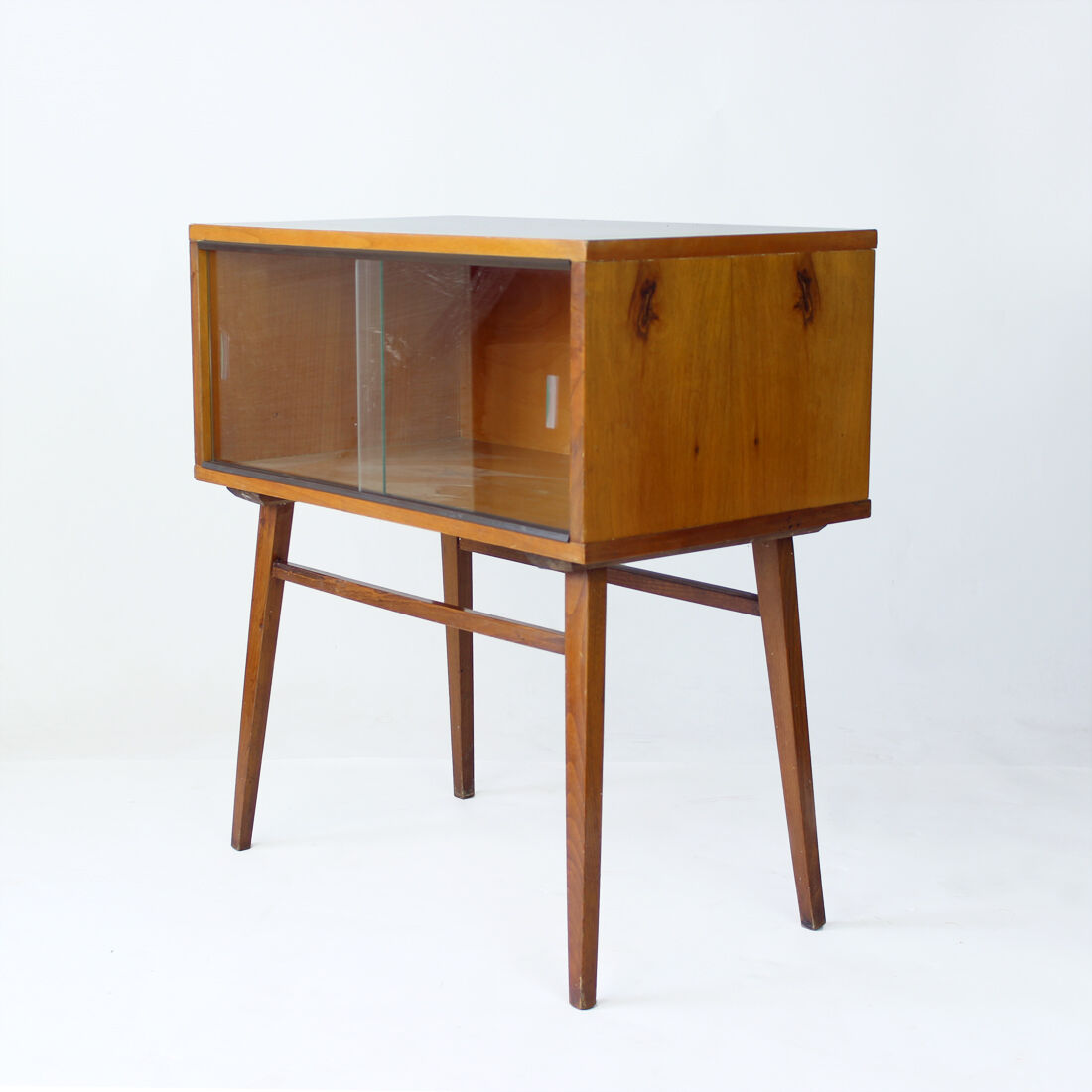 Midcentury showcase in walnut & glass, Drevovyroba Czechoslovakia 1969