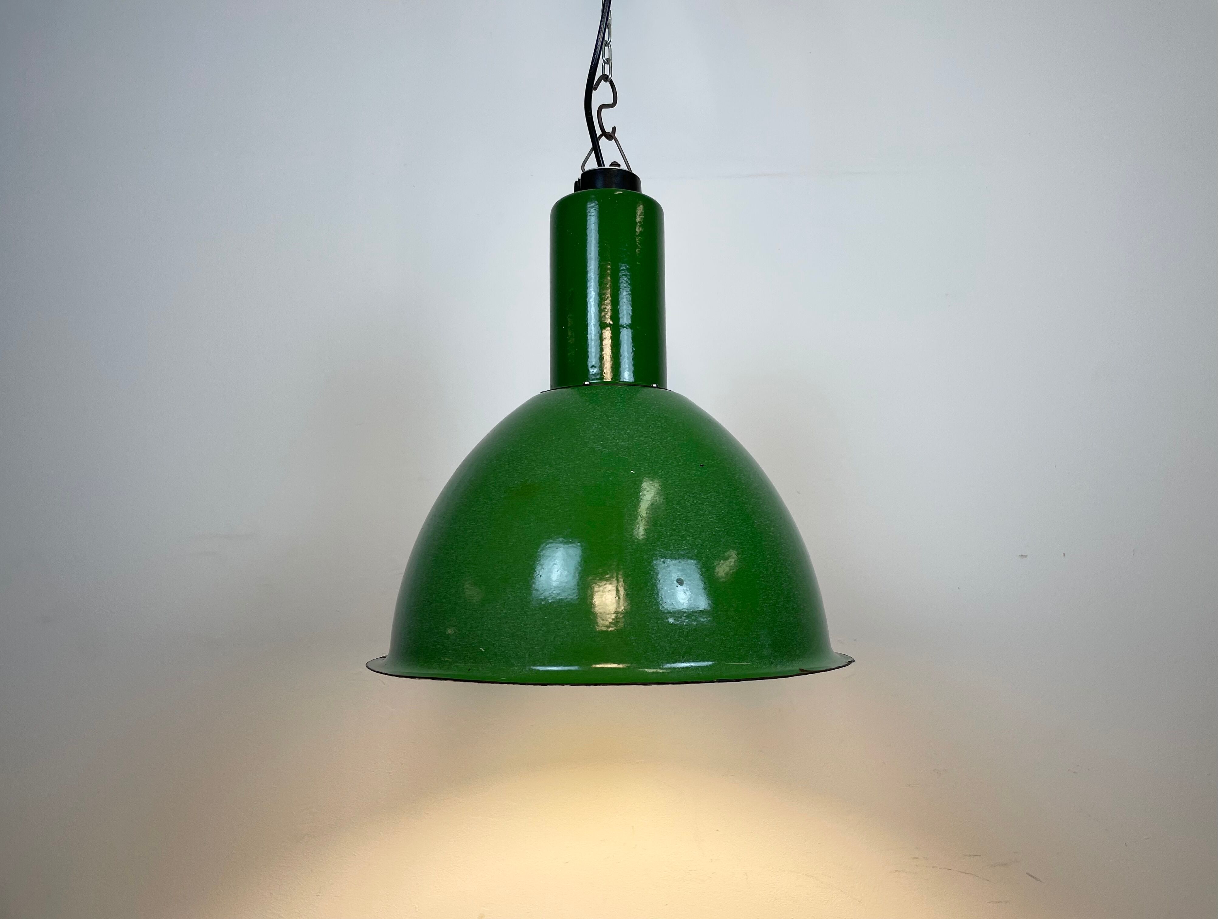 Industrial Soviet Green Enamel Pendant Lamp, 1960s