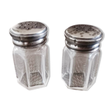 Pair of small crystal and silver metal salt shakers art deco period