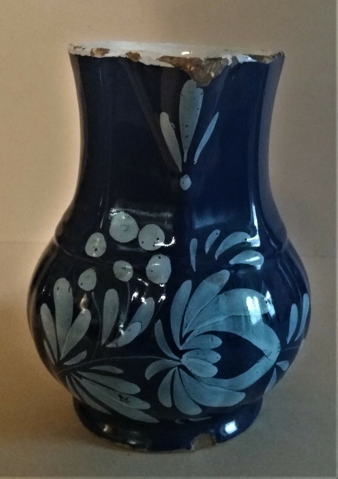 East earthenware pitcher covered blue XIXth