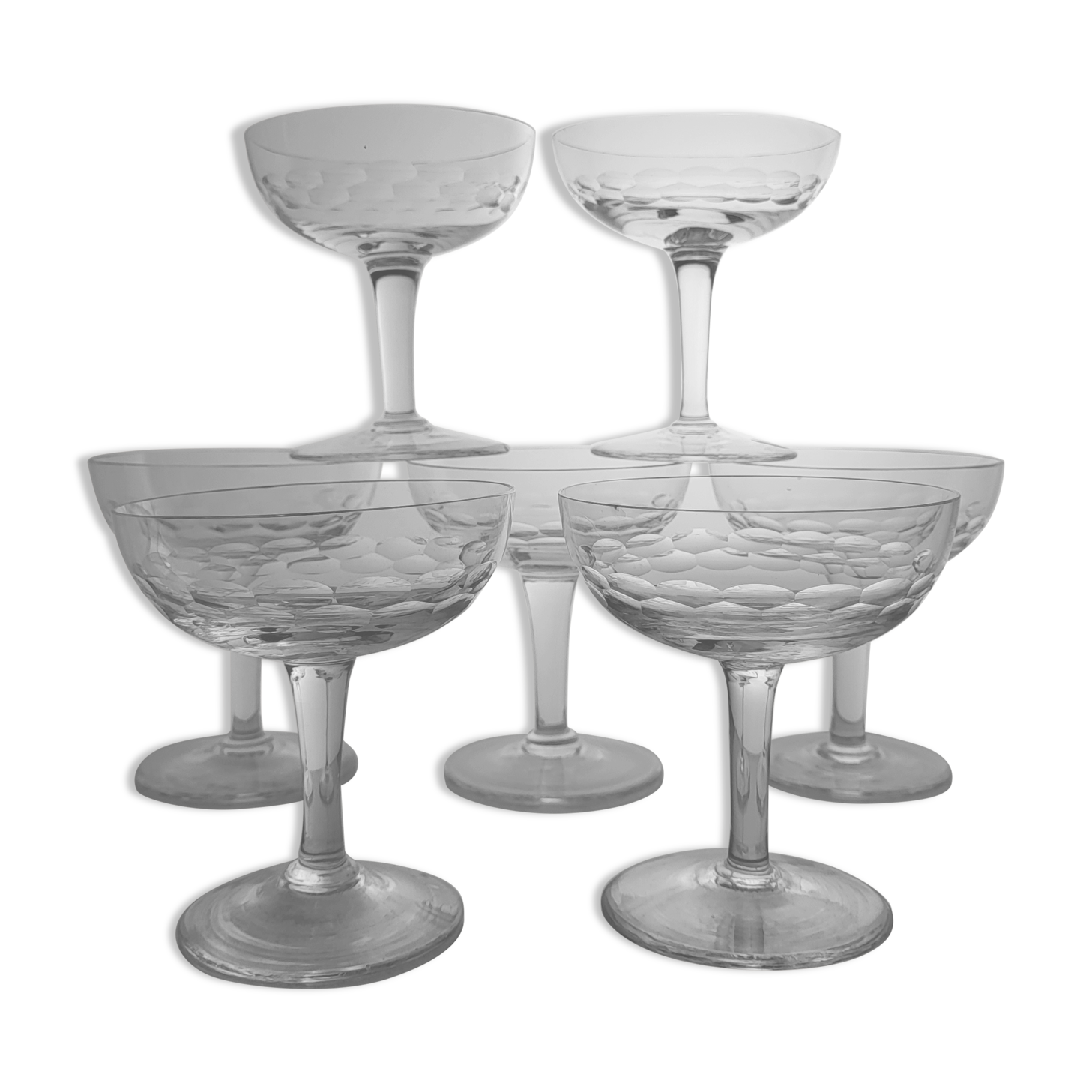 Set of 7 blown glass champagne glasses