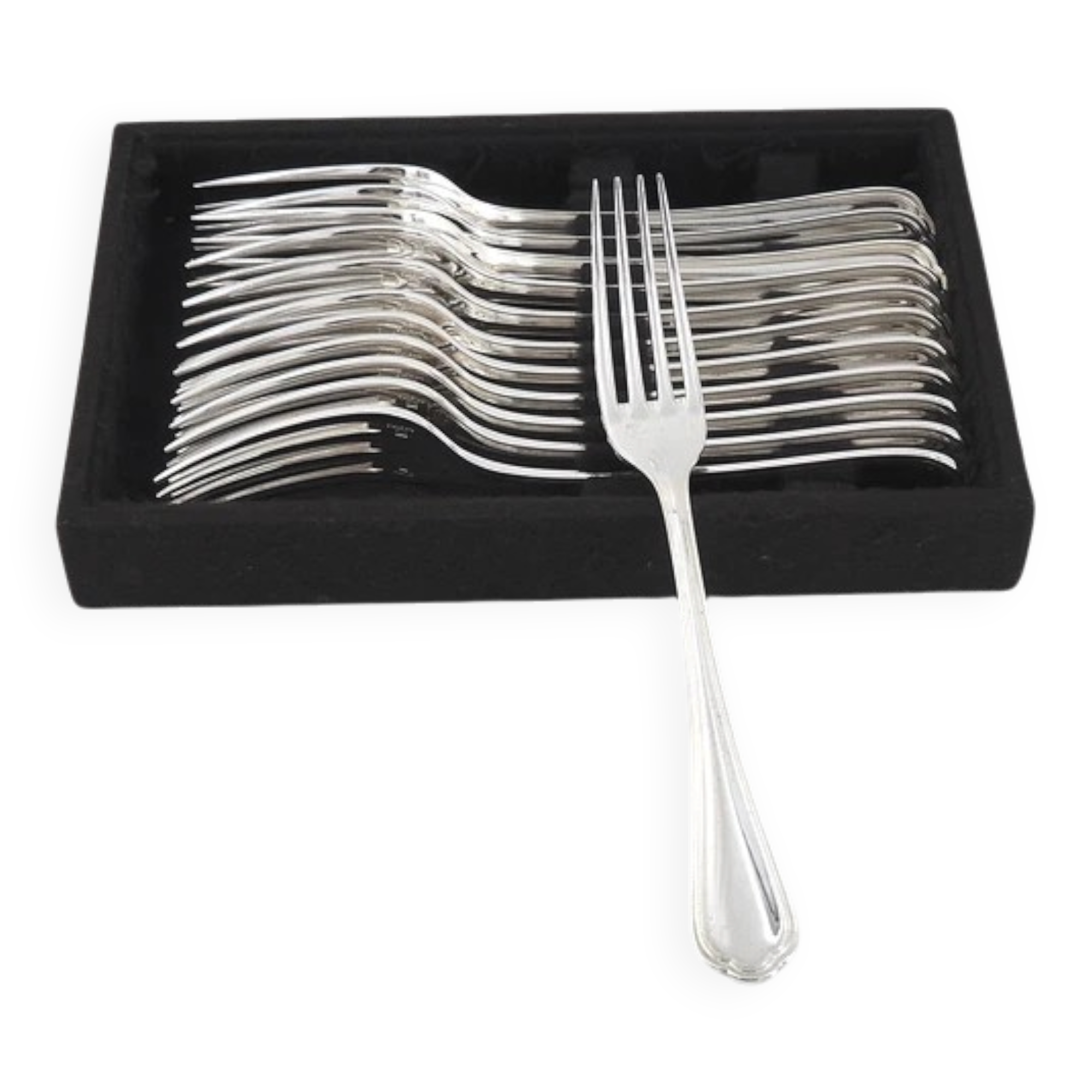 Christofle Spatours 12 table forks, 20.7 cm, silver-plated metal in perfect condition.