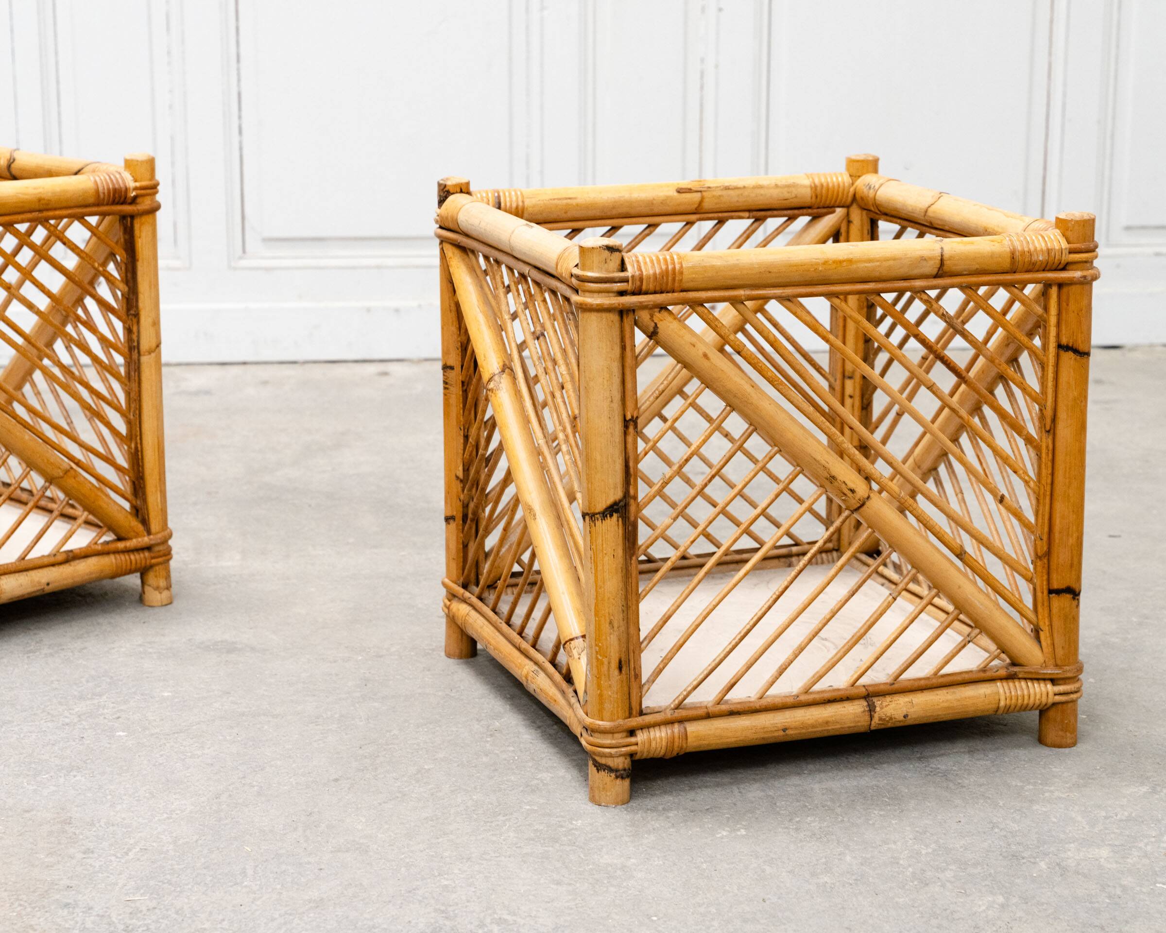 Pair of plant pots, wicker baskets Vivai Del Sud, 1970