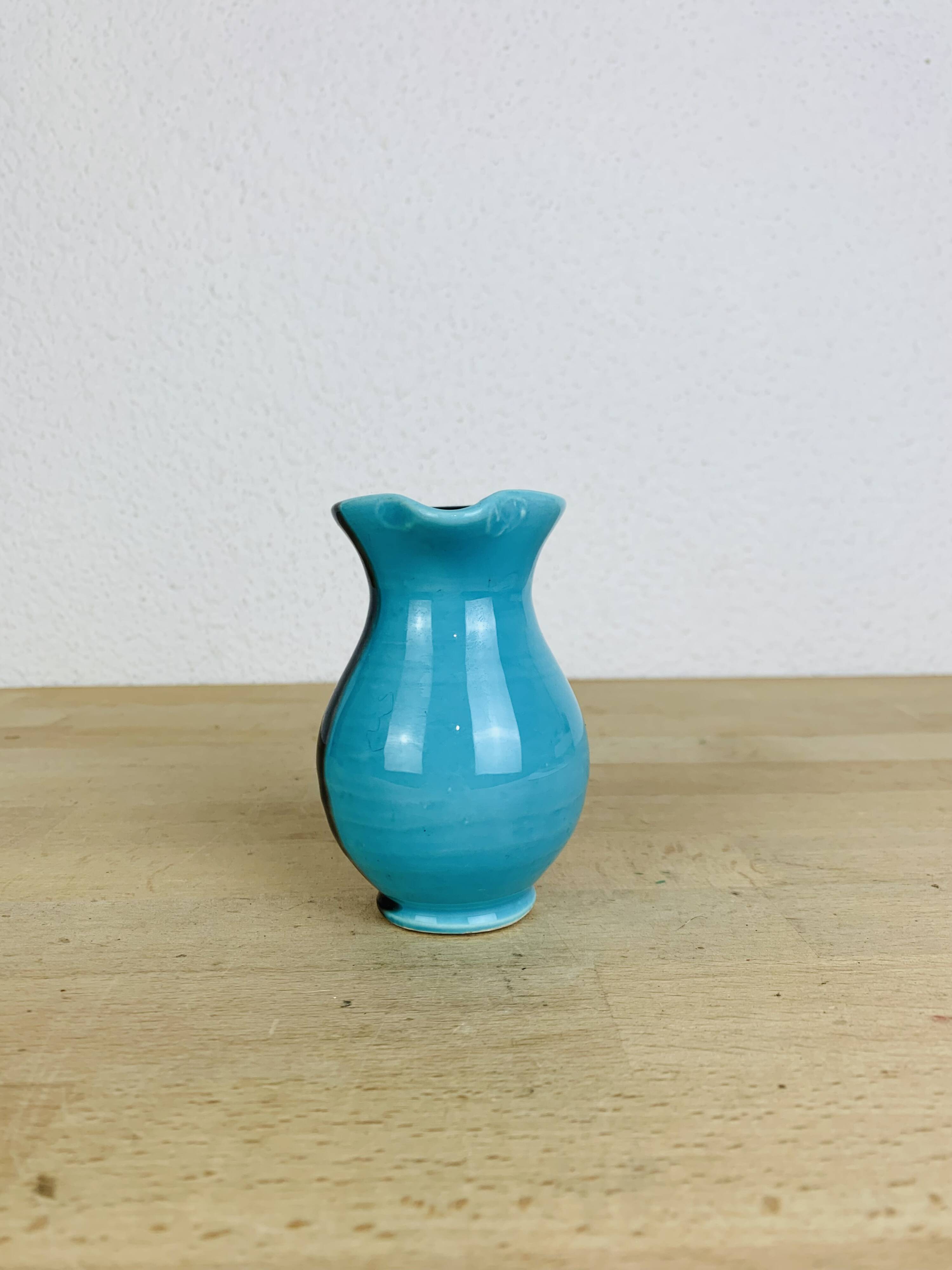 Two-tone ceramic vase from the 50s, blue and black, vintage