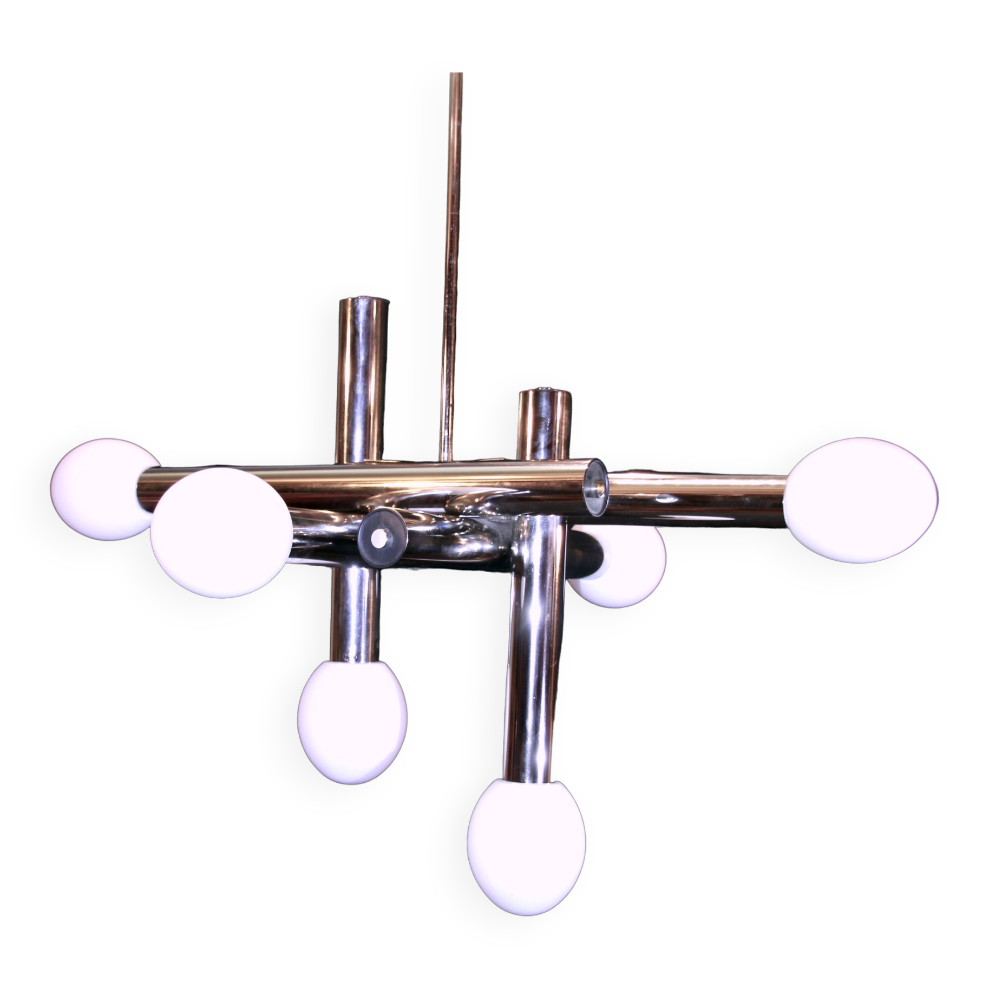 Sciolari chrome and opaline chandelier 1970