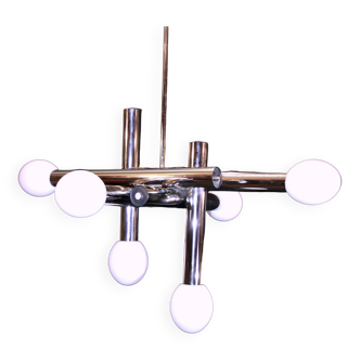 Chrome and Opaline chandelier, Sciolari 1970