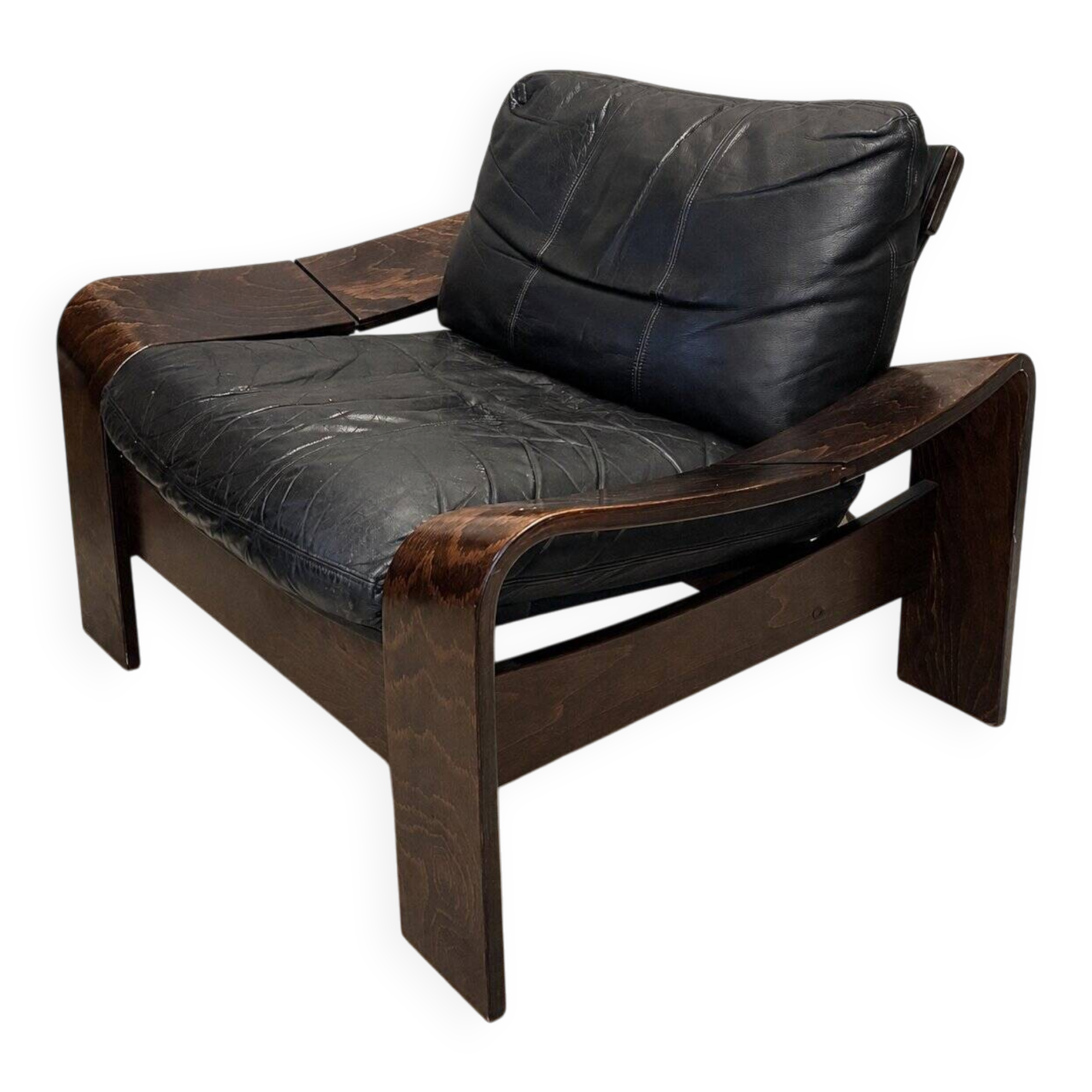 Paire de fauteuils scandinaves en cuir et palissandre