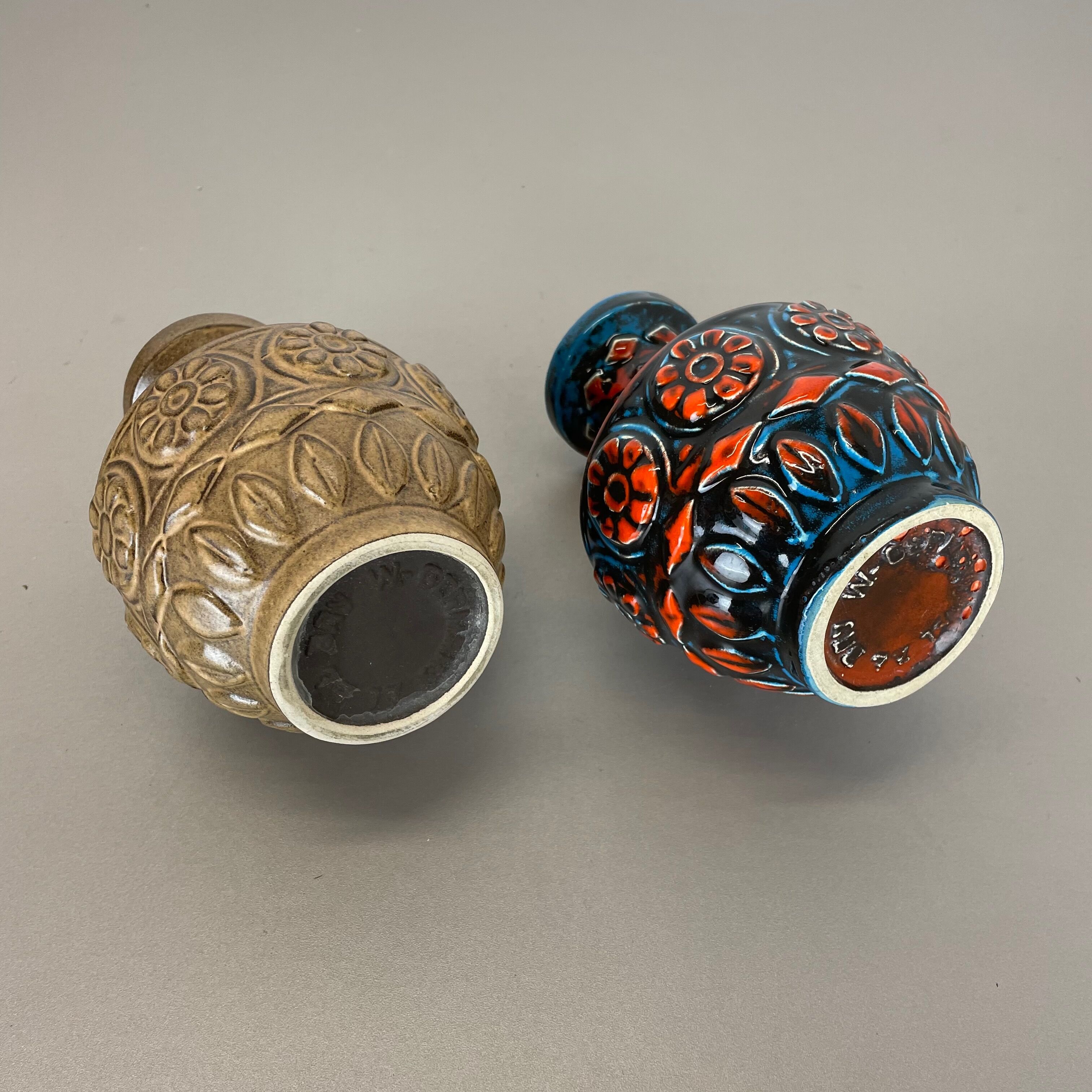 Set of 2 Multi-Color Fat Lava Op Art Pottery Vase by Bay Ceramics Germany, 1960s