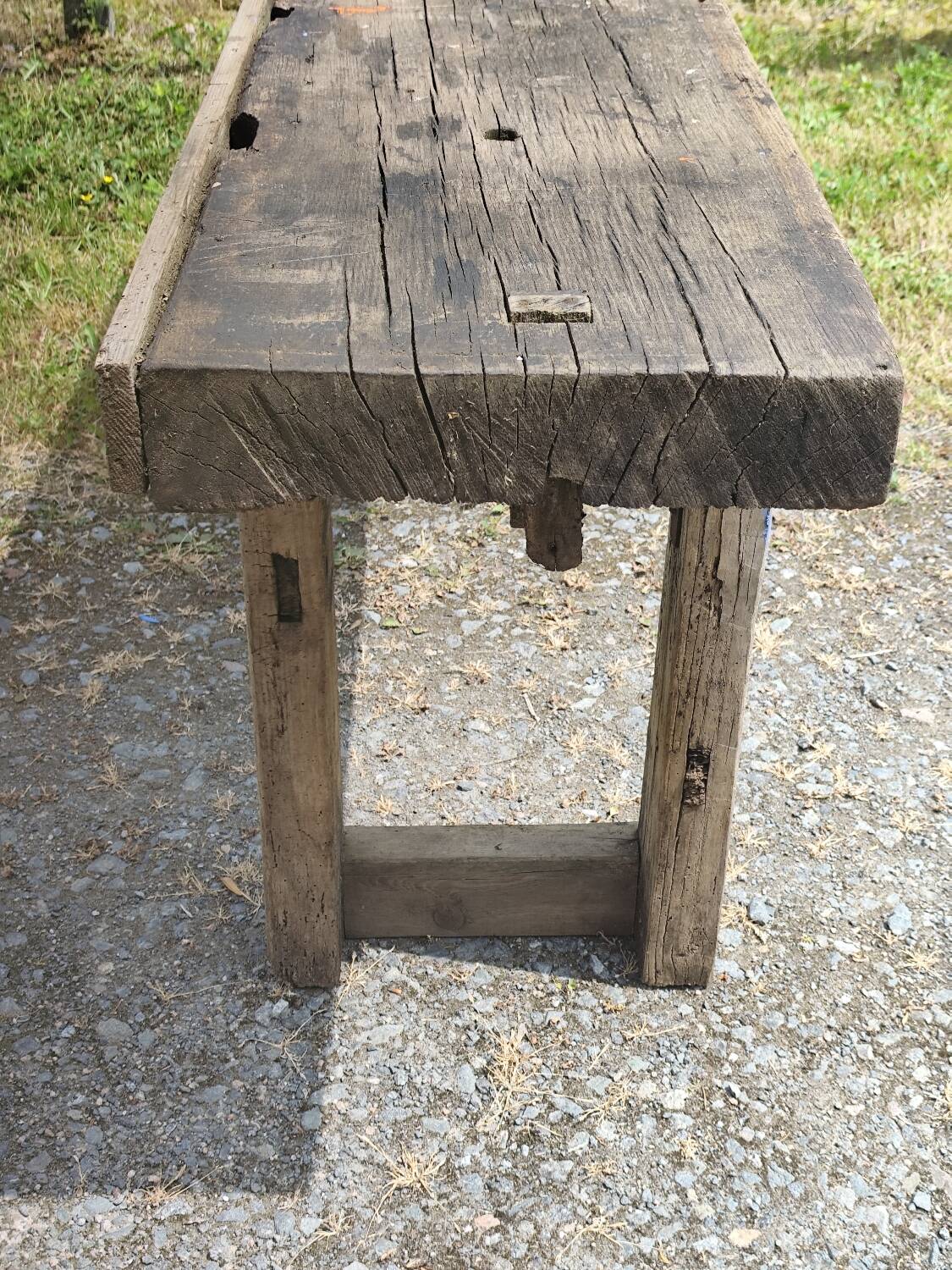 Old small 160 cm carpenter's workbench in solid oak