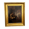 Tableau XlXeme siècle huile sur toile «  les personnages d’intérieur «  avec cadre doré  53x45cm-