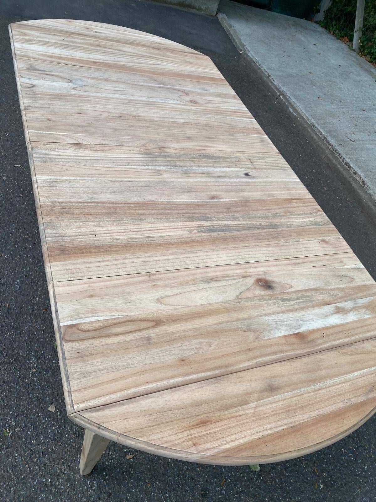 Renovated square extendable dining table in raw solid cherry wood, Louis XVI style.