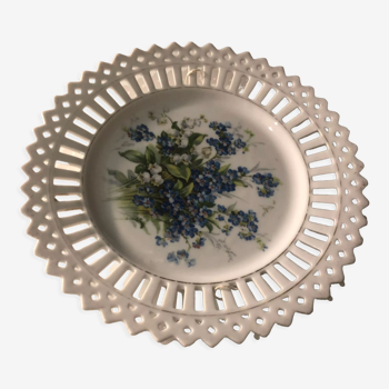 Saxony porcelain plate floral decoration/openwork porcelain