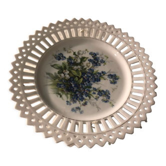 Saxony porcelain plate floral decoration/openwork porcelain