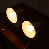 Pair of Scandinavian wall lights in white metal and gold metal