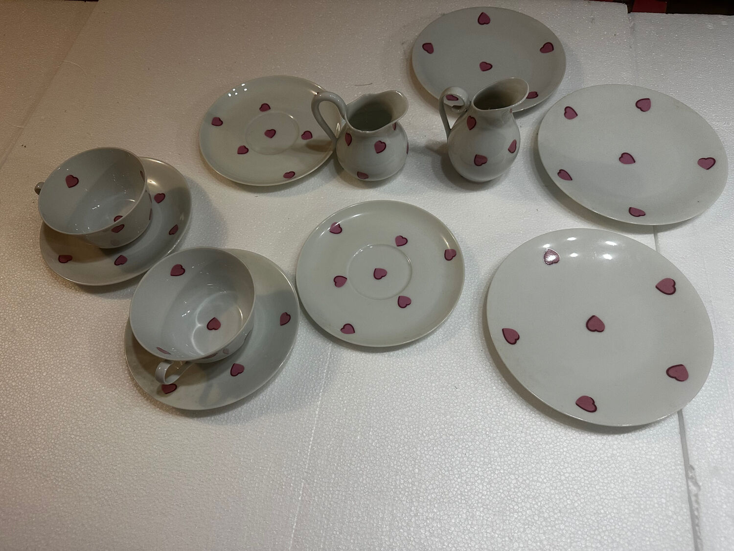 Breakfast Service D. Porthault Limoges Pink Hearts 10 Pcs