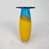 Vase bleu et jaune de Siem van de Marel pour Leerdam, années 1980