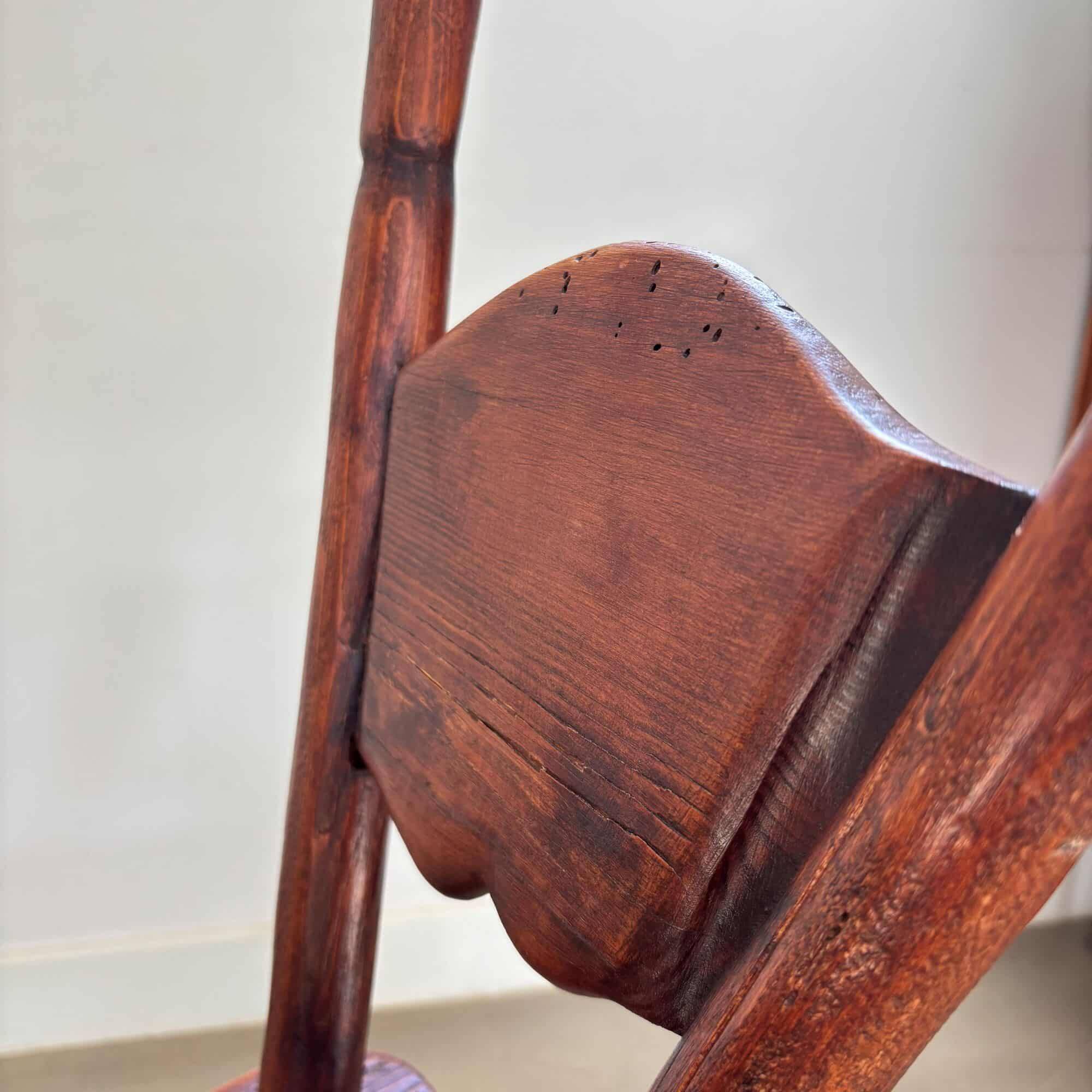 Antique wooden farmhouse tripod (side) chair, 1900s