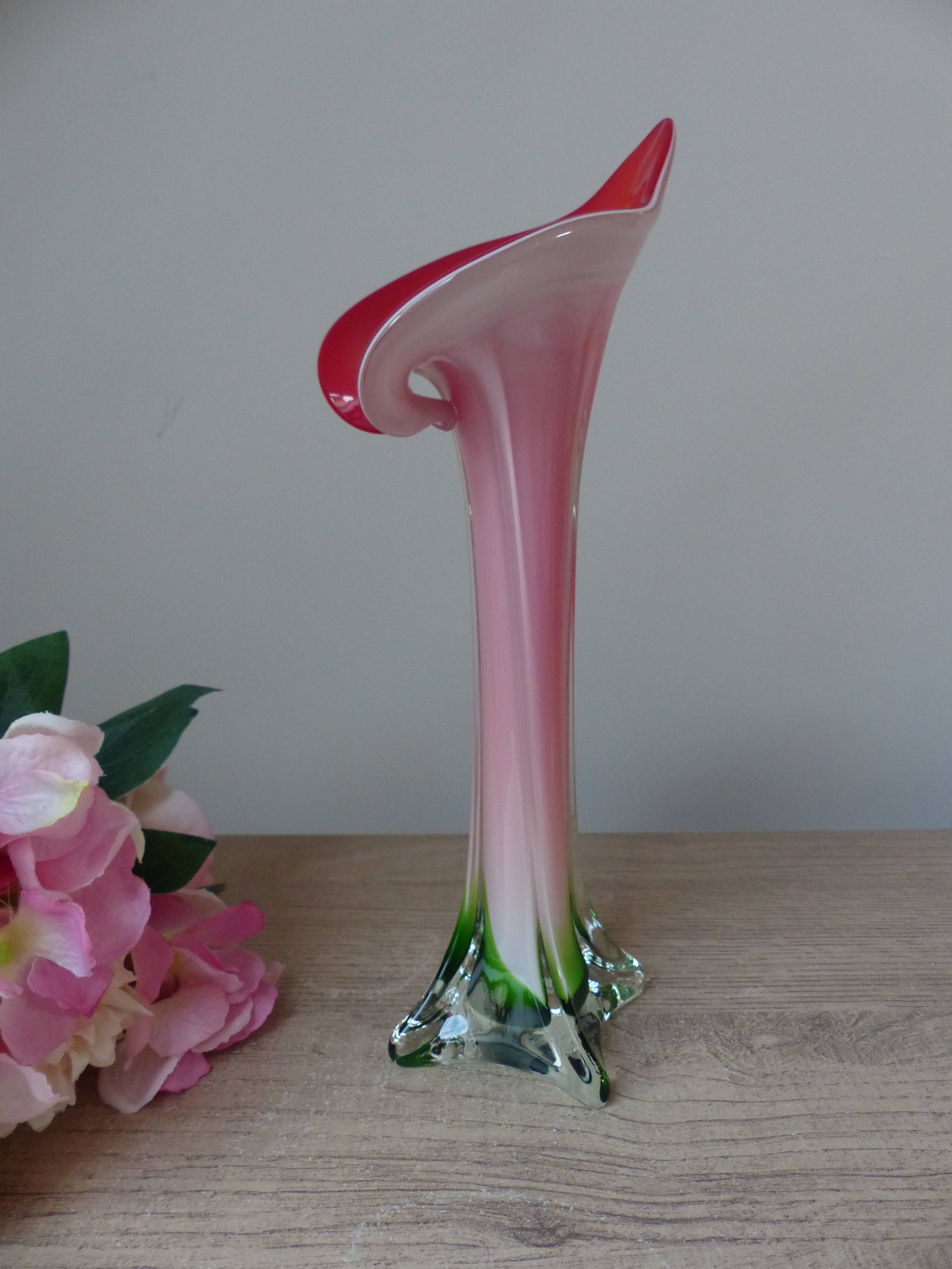 Vintage coloured blown glass vase in the shape of a calla lily.