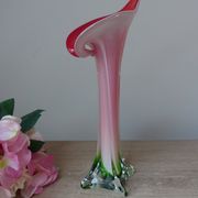 Vintage coloured blown glass vase in the shape of a calla lily.