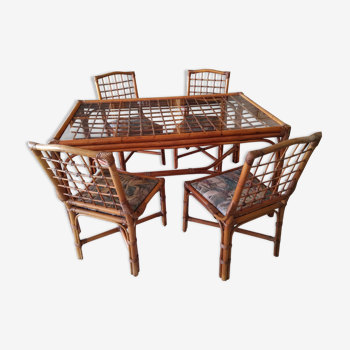 Table et chaises rotin 1960