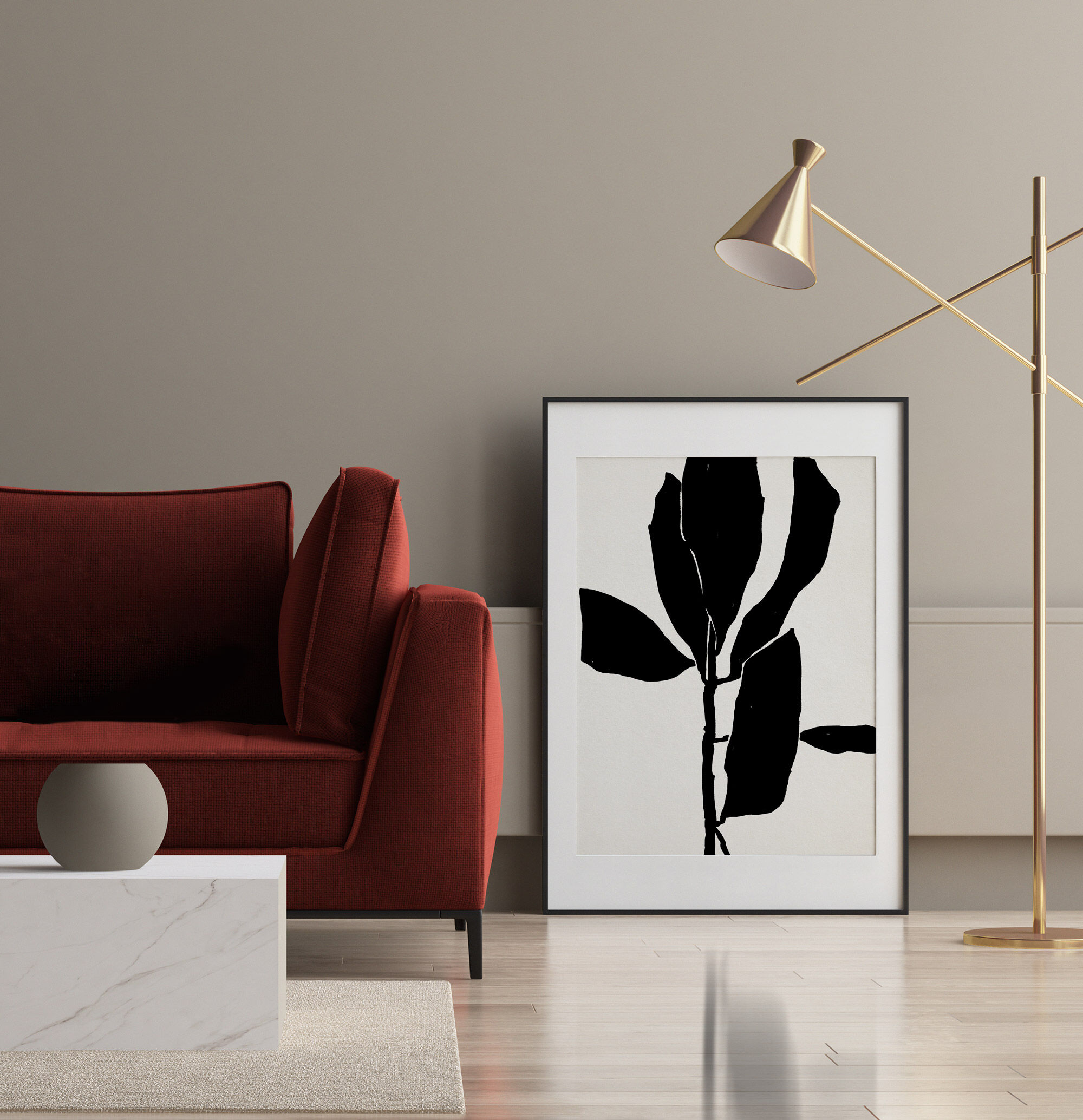 Botanical illustration in black, 50x70