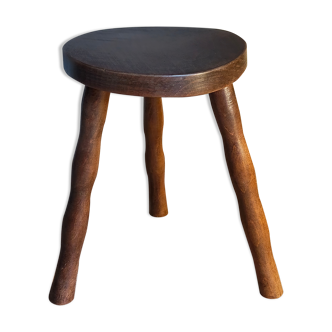 Stool tripod solid wood feet turned vintage