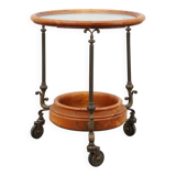 Rustic Copper and Walnut Serving Trolley with Glass Top, France ca. 1900