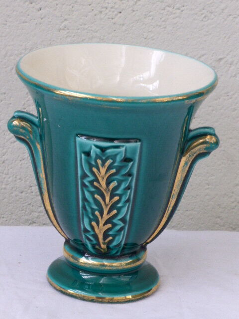 Amphora green enameled ceramic vase