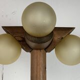 Midcentury brutalist oak floor lamp with 4 spheres, 1970s  by Temde Leuchten