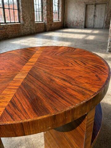 Art Deco round side table with shelf – vintage wood occasional table / bedside table