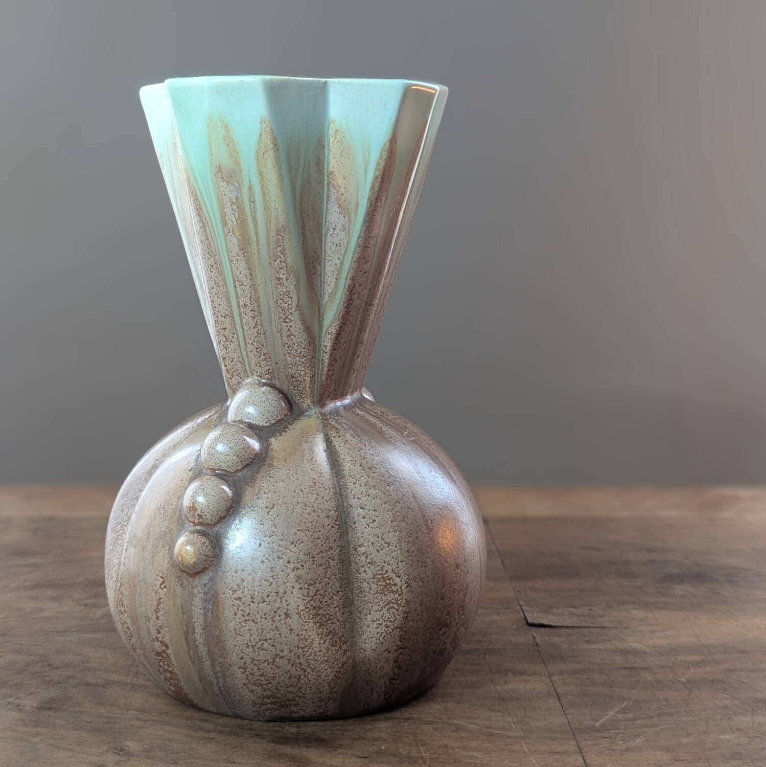 Vintage vase Made in Belgium 333 in turquoise brown ceramic