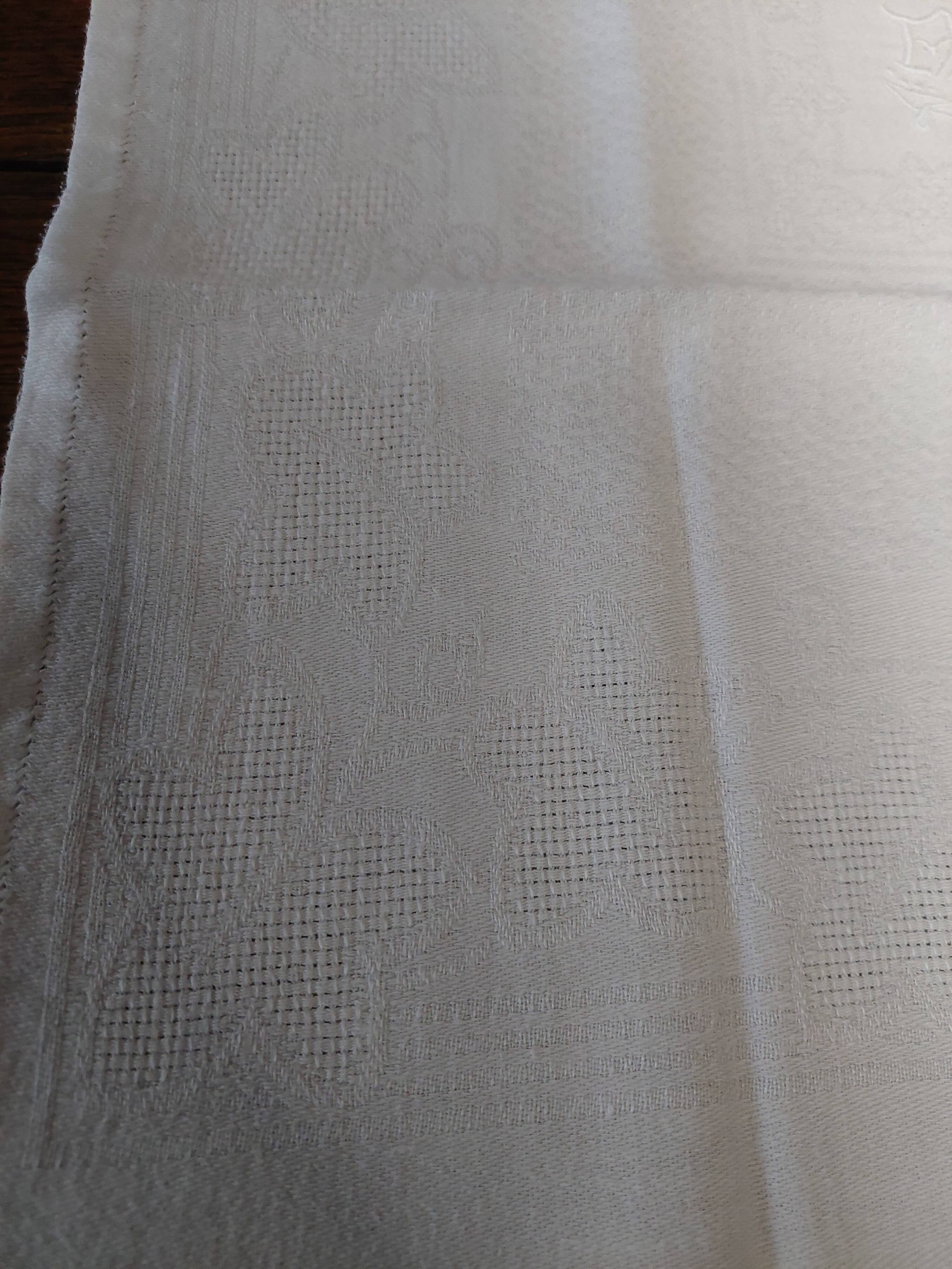 Pair of antique cotton damask napkins with AC monogram