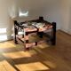 Wooden Brazilian Brutalist Leather Foot Stool Pouf