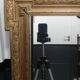 Carved wooden pediment mirror