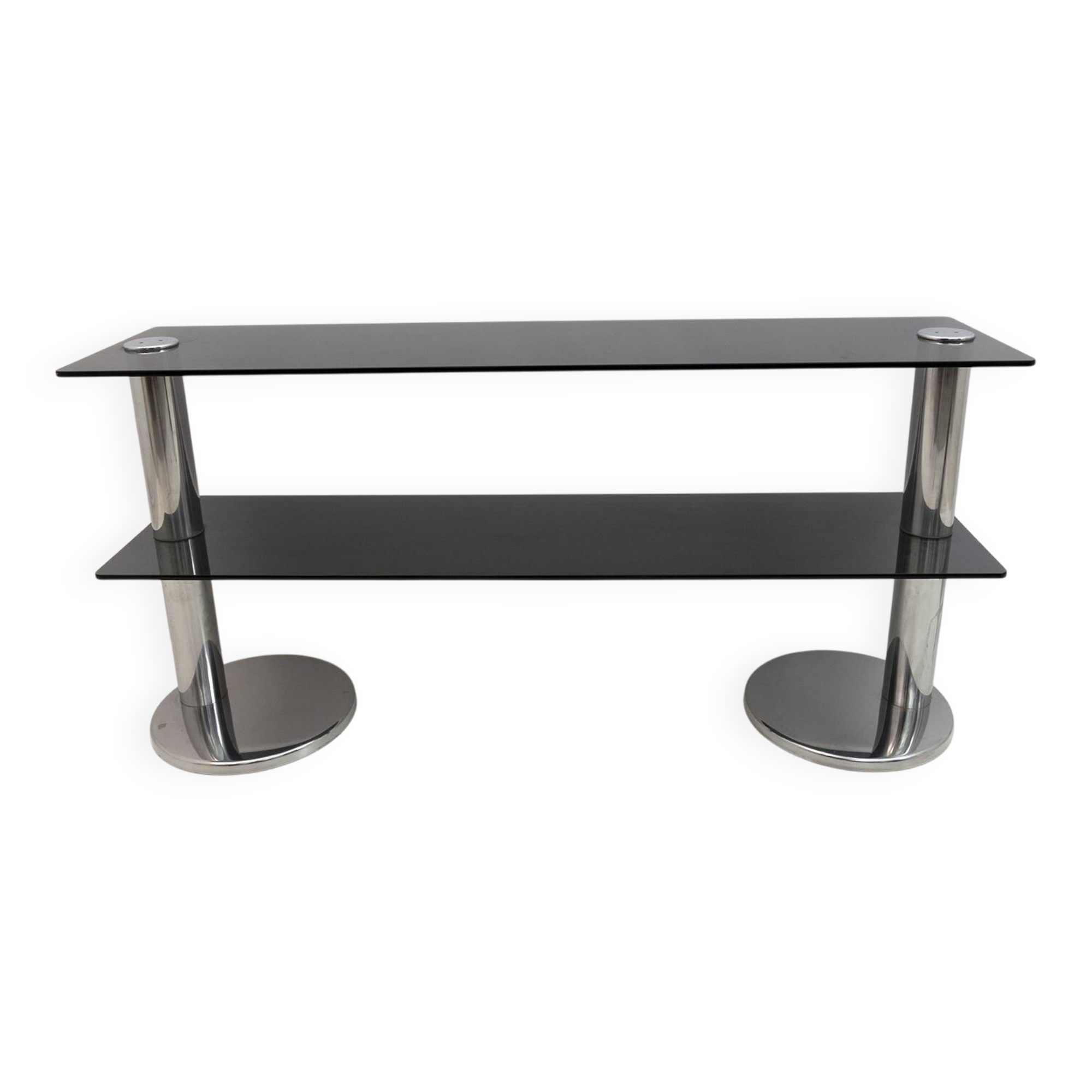 Mid-century Modern Italian Chromed Steel and Smoked Glass Console, 1970s