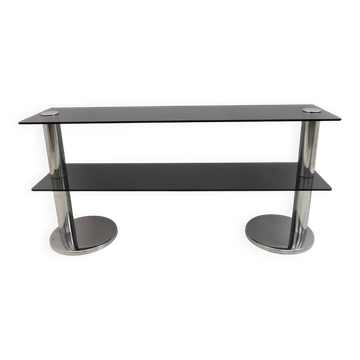 Mid-century Modern Italian Chromed Steel and Smoked Glass Console, 1970s