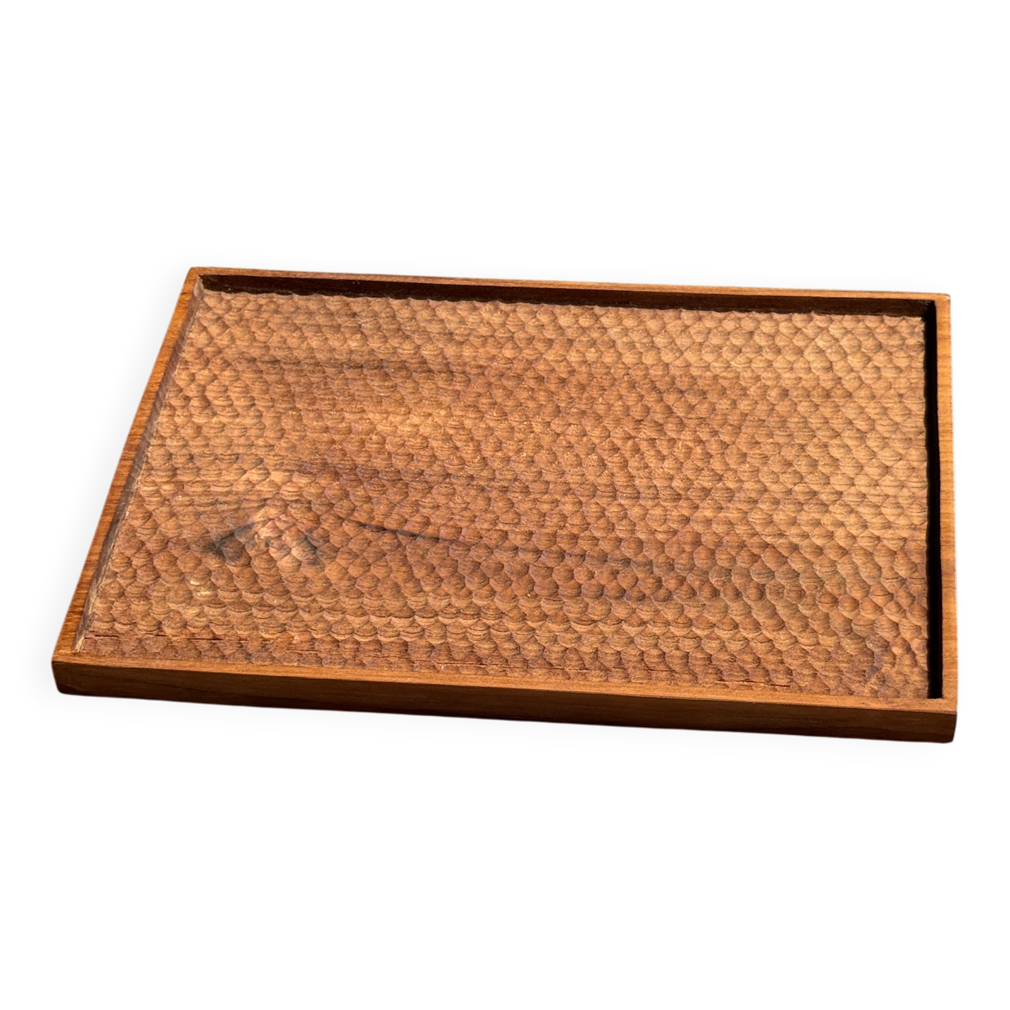 Rectangular solid teak platter with carved edges 33x24
